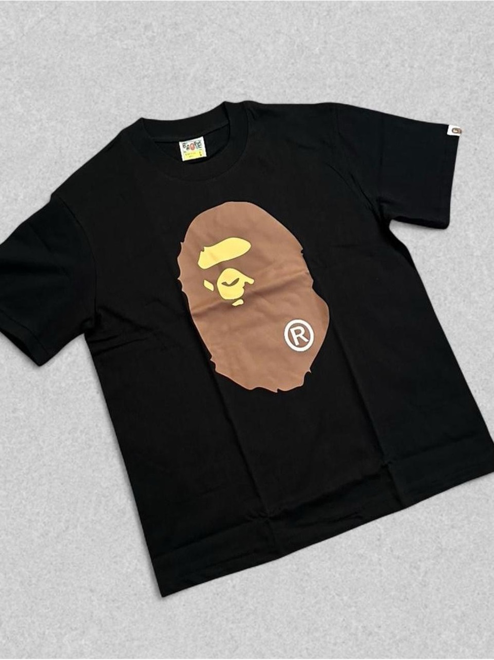 Bape Black Short-Sleeve T-Shirt with Brown & Yellow Ape Head